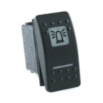 on-off Switch, 12V/20A, Contura II, LED 1 superbright green, LED 2Amber, square lens and bar lens white, symbol “rotary beacon”, with panel seal