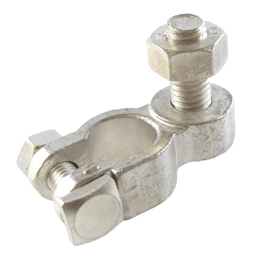 Battery Clamp "-", cast brass leaded, pol diameter: 15.9mm, bolt M10 x 33mm