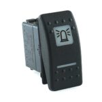 on-on Switch, 12V/20A, Contura II, LED 1 superbright green, LED 2 superbright red, square lens and bar lens white, symbol “rotary beacon”