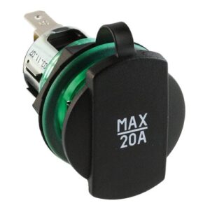 Power Socket, 12/24V, max. 20A, threaded sleeve Ø27.8mm green, with cover