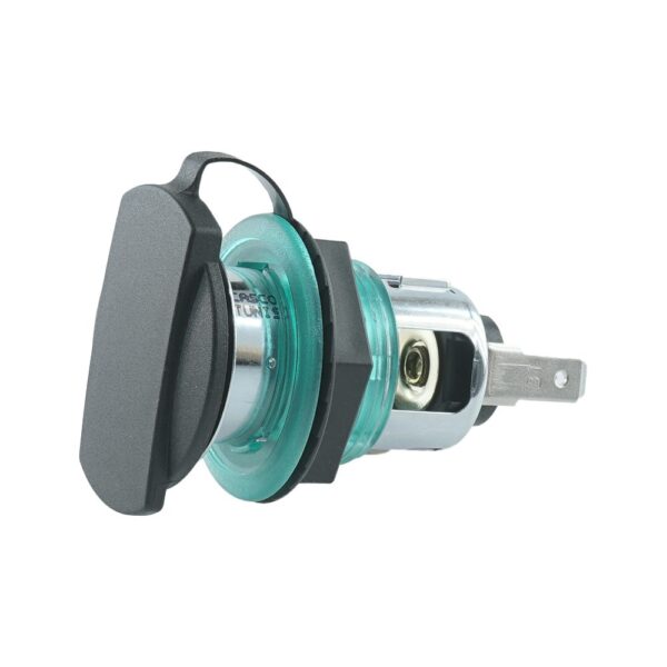 Power Socket, 12/24V, max. 20A, threaded sleeve green, with cover