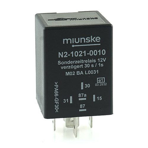 Switch-on delayed Timer Relay 12V, 30sec, pulse output 1s, retriggerable