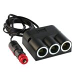 Universal Plug 16A, 12-24V, with tripple coupler for cigarette lighter plug, cable lenght 2m