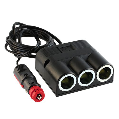 Universal Plug 16A, 12-24V, with tripple coupler for cigarette lighter plug, cable lenght 2m