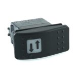 on>off<on Momentary Switch, 12V/20A, Contura II, LED 2 superbright green, square lens white, symbol “hydraulic hitch”