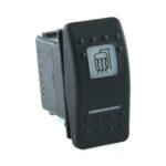 on-on<on Double Switch/Momentary Switch, 12V/20A, Contura II, LEd 1 superbright green, LED 2 superbright red, square lens and bar lens white, symbol “mirror defrost”