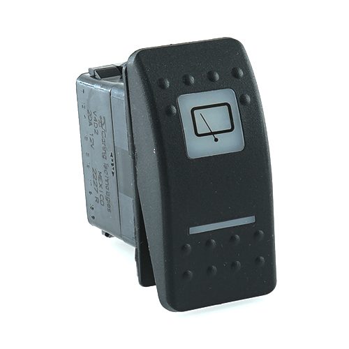 on-on Switch, 12V/20A, Contura II, LED 1 superbright green, LED 2 superbright green, square lens and bar lens white, symbol "rear window wiper"