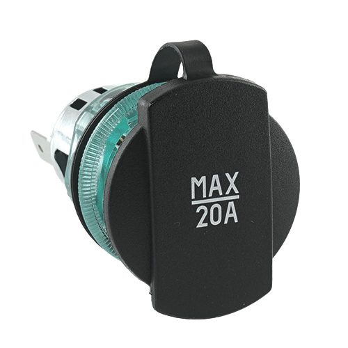 Power Socket, 12/24V, max. 20A, with clamping sleeve, with cover