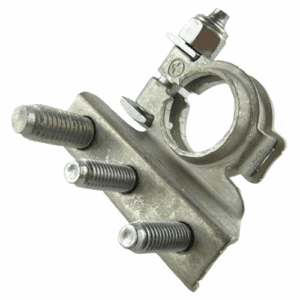 Battery Clamp "+", brass tin plated, bolts M6-M6-M8