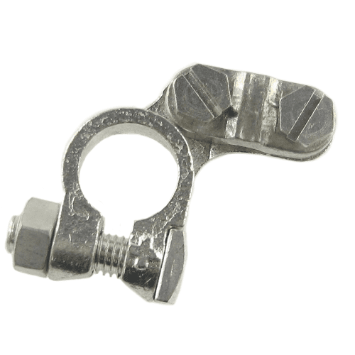 Battery Clamp "+", cast brass, screw terminal for 16-70mm² bottom left, DIN 72331