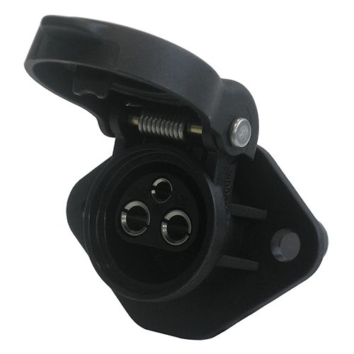 Socket 3-pole, 6-24V with fitting flange (2 holes), with female terminals, with cover