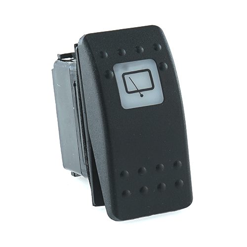 on-on Double Switch, 24V/15A, Contura II, LED 2 superbright green, square lens white, symbol "rear window wiper", with panel seal