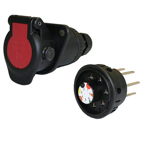 EBS/ABS socket 24V, 7-pole, with screw terminal, with cap nut for cable Ø9-16mm