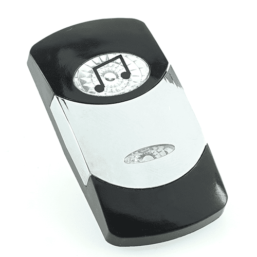 Actuator Contura VI, black, bright chrome plated, low insert, oval lens and bar lens clear, symbol "music"