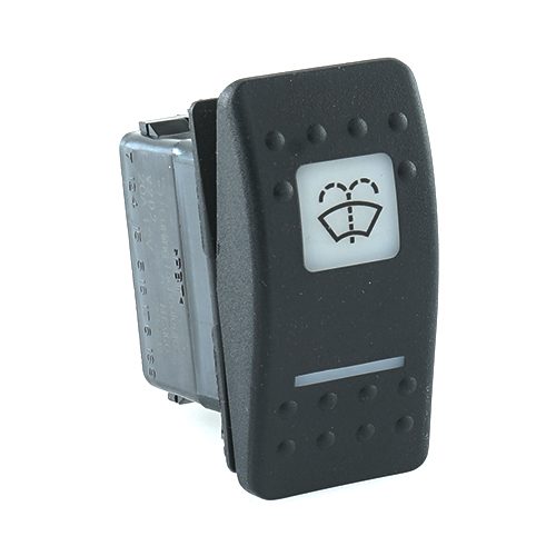 off<on Momentary Switch, 12V/20A, Contura II, LED 1 superbright green, LED 2 superbright green, square lens and bar lens white, symbol "windshield washer"