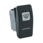 off<on Momentary Switch, 12V/20A, Contura II, LED 1 superbright green, LED 2 superbright green, square lens and bar lens white, symbol “windscreen heating and ventilation”