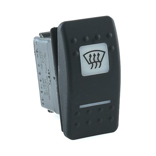 off<on Momentary Switch, 12V/20A, Contura II, LED 1 superbright green, LED 2 superbright green, square lens and bar lens white, symbol "windscreen heating and ventilation"