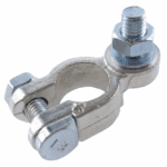 Battery Clamp “+” hot forged brass, tin-plated, pol diameter: 17.5mm, bolt M8 x 16mm