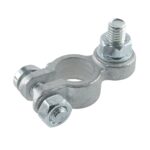 Battery Clamp “-“, hot forged brass, tin-plated, pol diameter: 15.9 mm, bolt M8 x 16mm