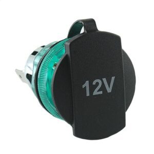 Power Socket, 12V, max. 20A, threaded sleeve green, with printed cover