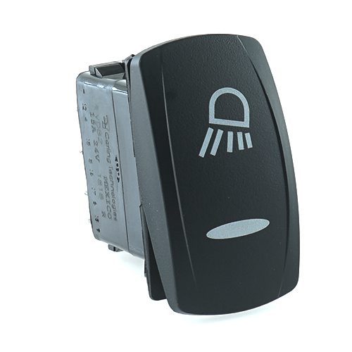 on-on Double Switch 24V/15A, Contura V, LED 1 superbright green, LED 2 superbright green, lens laser etched, symbol "work light"