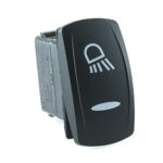 on-on Double Switch 24V/15A, Contura V, LED 1 superbright green, LED 2 superbright green, lens laser etched, symbol “work lamp”