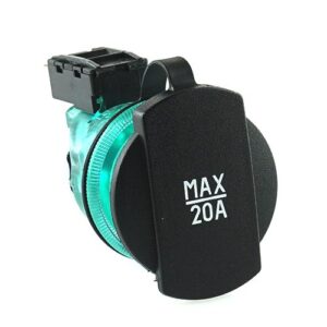 Power Socket, 12V, max. 20A, clamping sleeve green, with printed cover, LED lighting