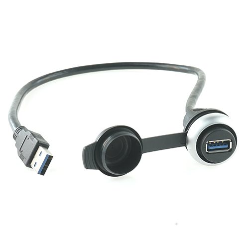 USB 3.0 socket for front mounting with M22 thread, type A/A, socket /plug 1:1 with pvc cable 0.3m, with protection cap