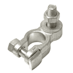 battery clamp “-” cast brass tinned, pol diameter: 15,9 mm, bolt M8 x 21 mm