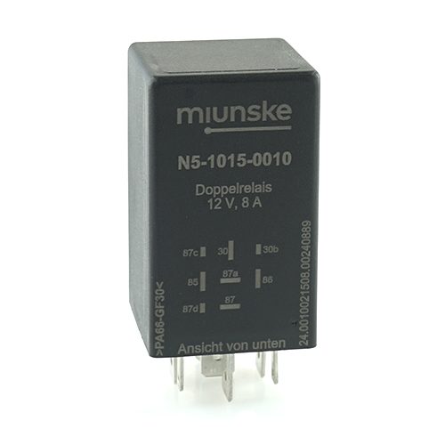 Double Relay 12V, 8/8A, 2 x changeover relays with 1 coil, force guided contacts