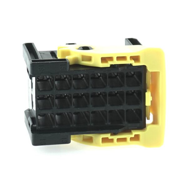 MCP socket housing, 18-pole (3x6), coding A, black with yellow locking lever