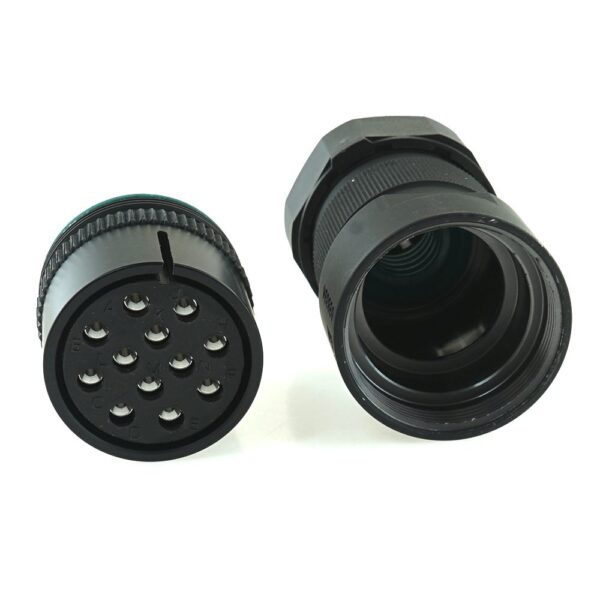 Plug with solder socket contacts 12-pole, 24V, black, for cable diameter 18-20mm