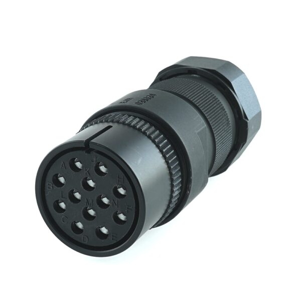 Plug with solder socket contacts 12-pole, 24V, black, for cable diameter 18-20mm