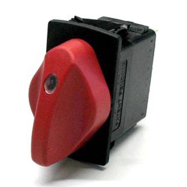 on-on-on rotary switch Contura, 24V/15A, LED 1 red, lens 1 clear, knob red