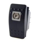 on-off Switch, gold contacts, Contura II, without lamp/LED, square lens white, symbol “parking brake”, with panel seal