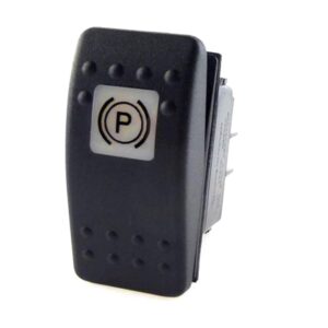 on-off Switch, gold contacts, Contura II, without lamp/LED, square lens white, symbol "parking brake", with panel seal