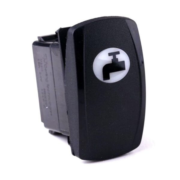 on-off Switch 24V/15A, Contura V, LED 1 superbright red, oval lens white, symbol "water flushing tap"