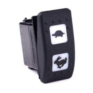on-off Switch, 24V/15A, Contura II, LED 1 superbright green, LED 2 superbright green, 2x square lens white, symbol "turtle (slow)/rabbit (fast)"