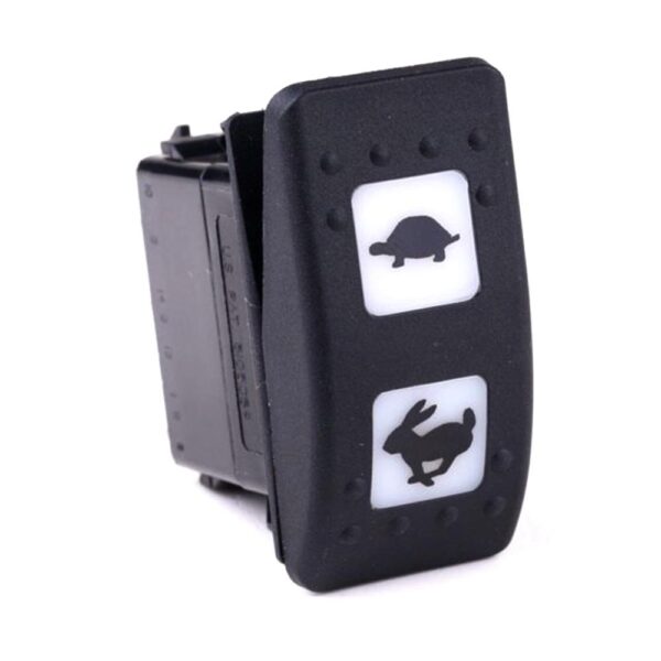 on-off Switch, 24V/15A, Contura II, LED 1 superbright green, LED 2 superbright green, 2x square lens white, symbol "turtle (slow)/rabbit (fast)"