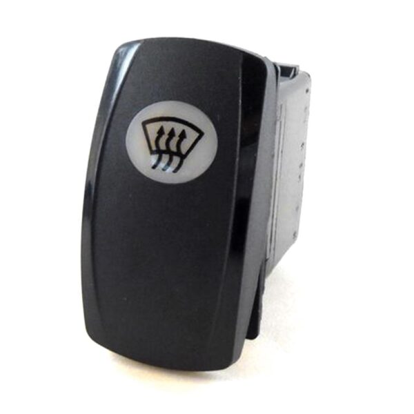 on-off Switch 12V/20A, Contura V, LED 1 superbright green, oval lens white, symbol "windscreen heating & ventilation"
