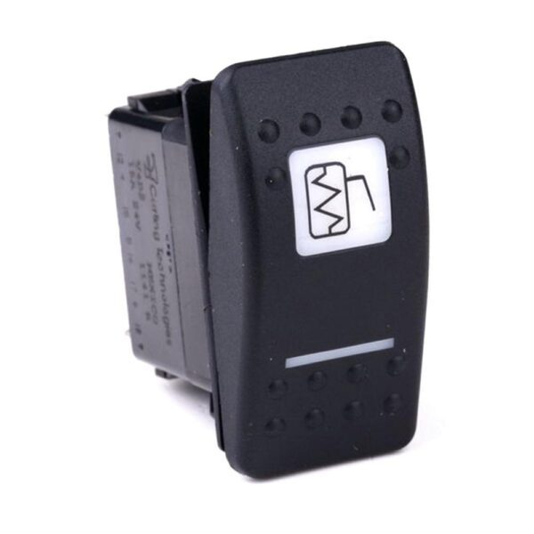 on-on Switch, 24V/15A, Contura II, LED 1 superbright green, LED 2 superbright green, square lens and bar lens white, symbol "side mirror defrost"