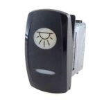 on-on Switch, 24V/15A, Contura V, LED 1 superbright green, LED 2 superbright green, oval lens and bar lens white, symbol “interior light”