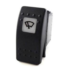 on-on Switch, 12V/20A, Contura II, LED 1 superbright green, square lens white, symbol "windshield wiper", with panel seal