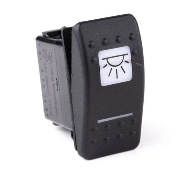 on-on Switch, 12V/20A, Contura II, LED 1 superbright green, LED 2 superbright green, square lens and bar lens white, with symbol "interior light"