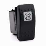 on>on Momentary Switch, 12V/20A, Contura II, LED 2 superbright green, square lens white, symbol “mute”