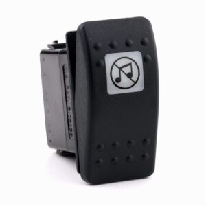 on>on Momentary Switch, 12V/20A, Contura II, LED 2 superbright green, square lens white, symbol "mute"