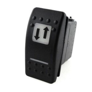 on>off-on Switch/Momentary Switch, 12V/20A, Contura II, LED 1 superbright red, LED 2 superbright green, square lens and bar lens white, symbol "hydraulic hitch"