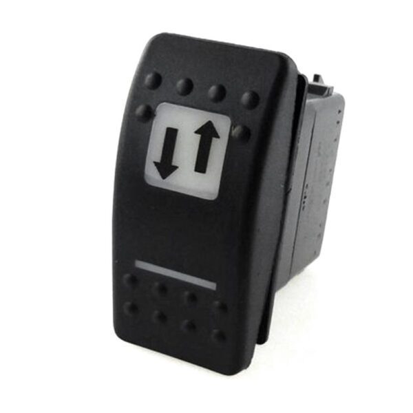 on>off-on Switch/Momentary Switch, 12V/20A, Contura II, LED 1 superbright red, LED 2 superbright green, square lens and bar lens white, symbol "hydraulic hitch"