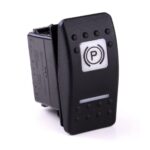 on-on Double Switch, 12V/20A, Contura II, LED 1 superbright red, LED 2 superbright green, square lens and bar lens white, symbol “parking brake”