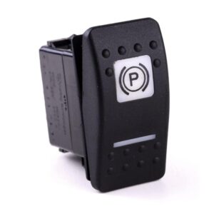 on-on Double Switch, 12V/20A, Contura II, LED 1 superbright red, LED 2 superbright green, square lens and bar lens white, symbol "parking brake"